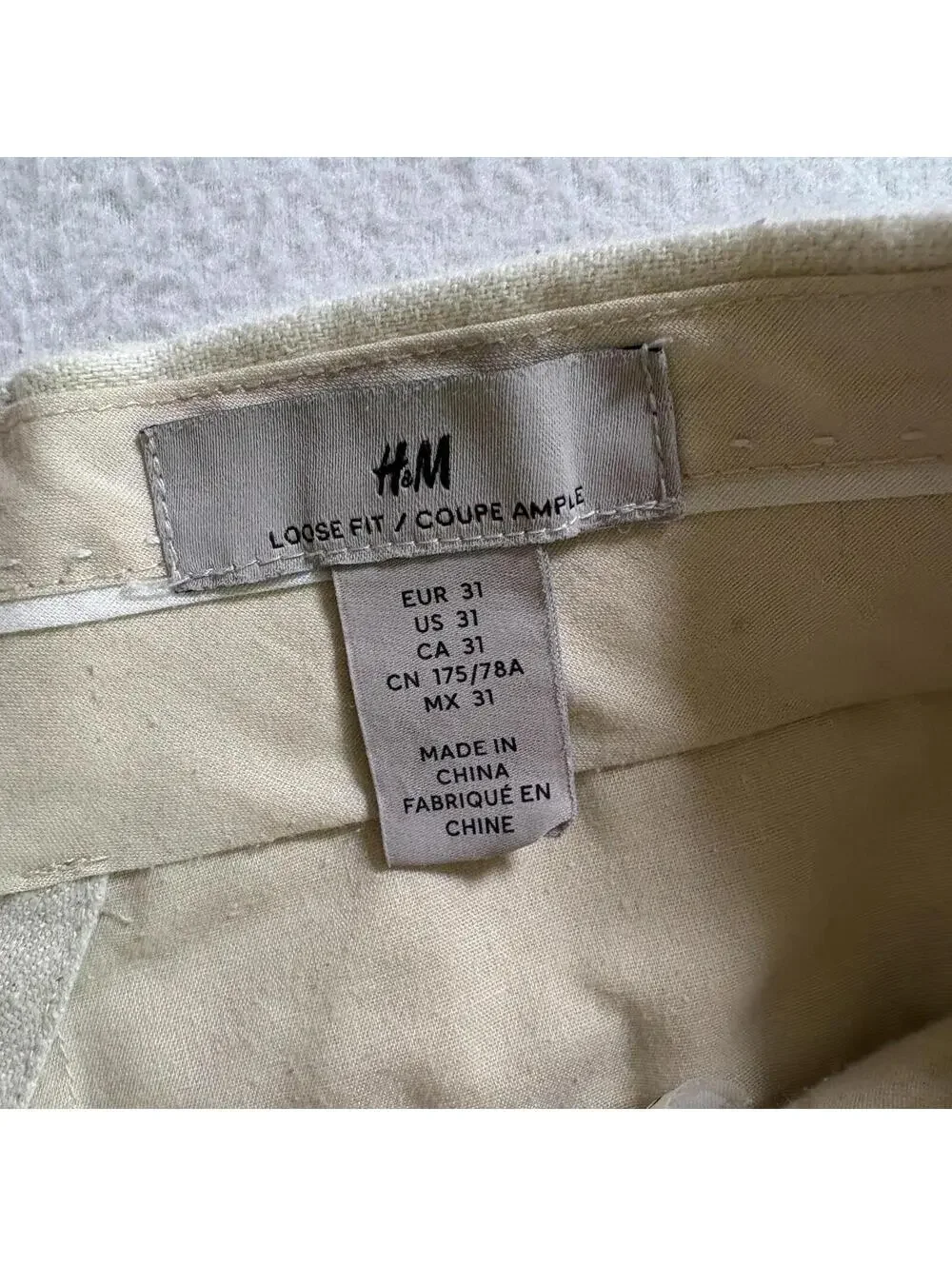 H&M Linen Wide Leg Pants Womens US 31 Fits Like 31X28 Beige Loose Trouser Casual